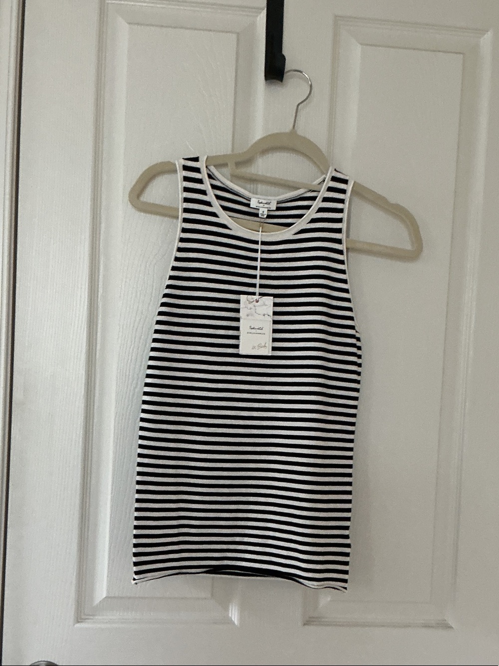 Splendid Black and White Striped Ribbed Tank
